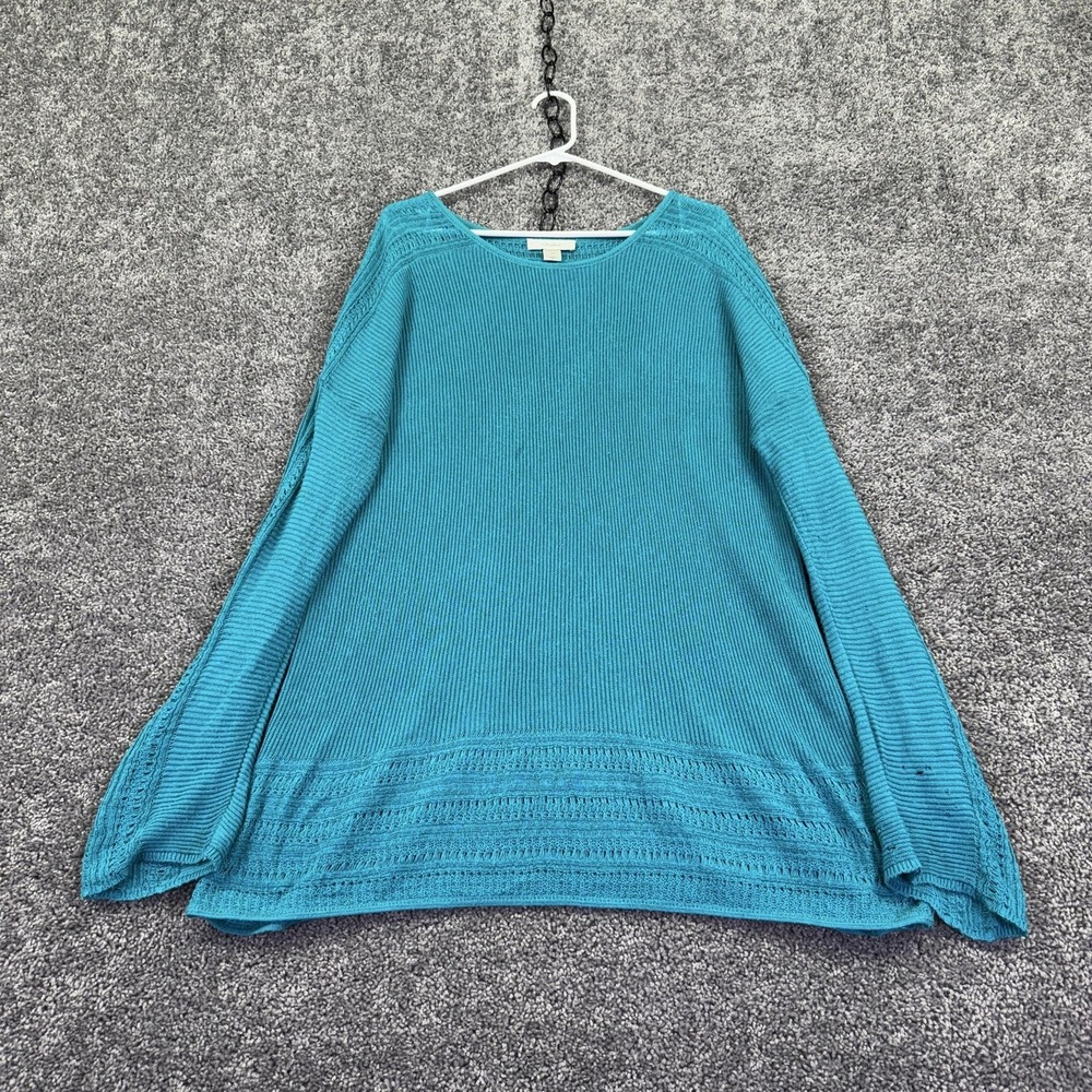 C.J. Banks Top Womens 2X Blue Crew Neck Soft Knit Pullover Plus Casual